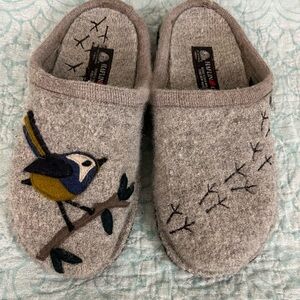 HAFLINGER Flair Songbird GRAY wool Slippers US 8 EU 39 Slip On Cozy Comfy